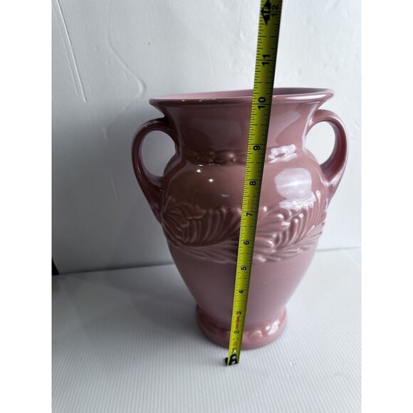 BEAUTIFUL VINTAGE ABINGDON ART POTTERY 153 ACANTHUS LEAF PINK WITH HANDLES VASE! - Picture 15 of 16
